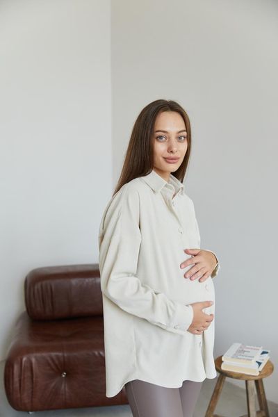 Сорочка вельветова для вагітних та годуючих мам Varna розмір L-XL Lullababe Айворі LB09VR162 фото