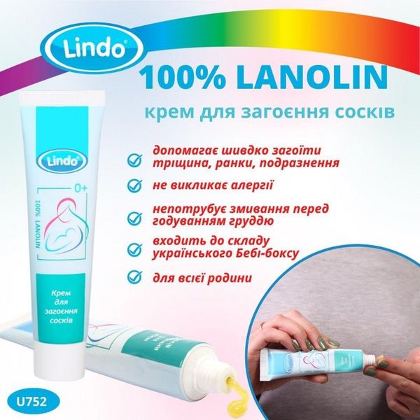 Крем для загоєння сосків 100% LANOLIN від тріщин, подразнень Lindo 37 г U752 фото