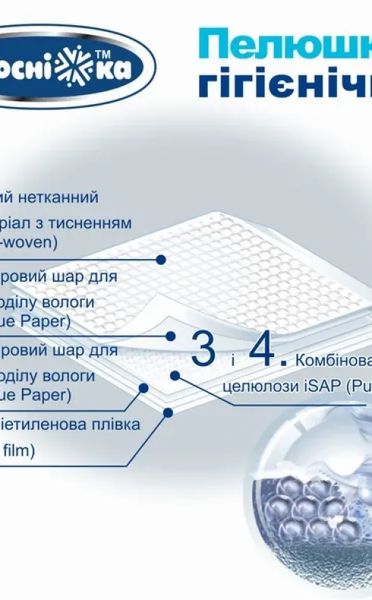 Пелюшки гігієнічні універсальні Білосніжка 60 см*60 см, 5 шт. з використанням суперабсорбенту (SAP) 16465 фото